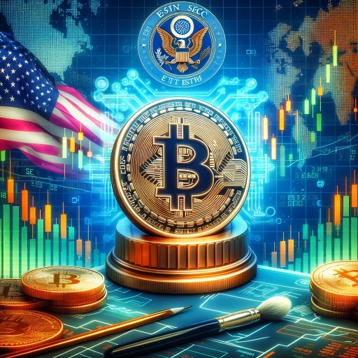 Bitcoin ETFs Approved by SEC - Symbolic Image Blending Cryptocurrency and Traditional Finance with Bitcoin Symbol, Stock Market Charts, and SEC Emblem